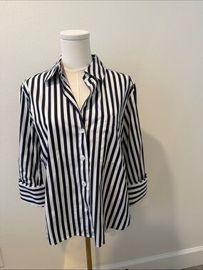 Madewell Courier Shirt Navy White Stripe 100% Cotton Button Front Size S